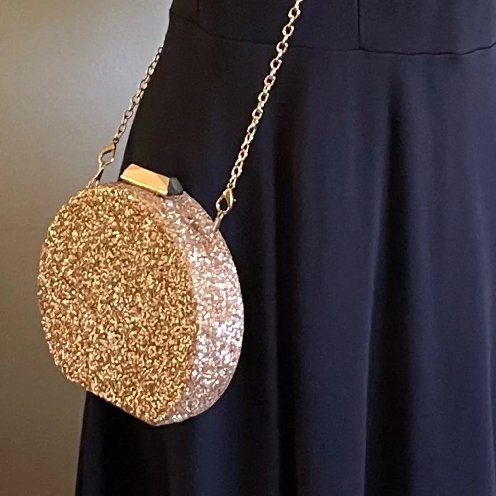 Natasha Couture Gold Glitter Clutch/Crossbody